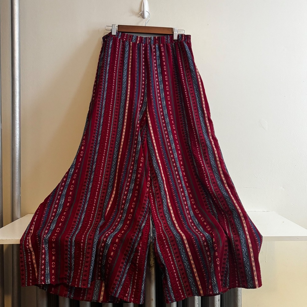 Women's XL Burgundy Boho Striped Wide Leg Pants Fall Indie Sleeze Basics